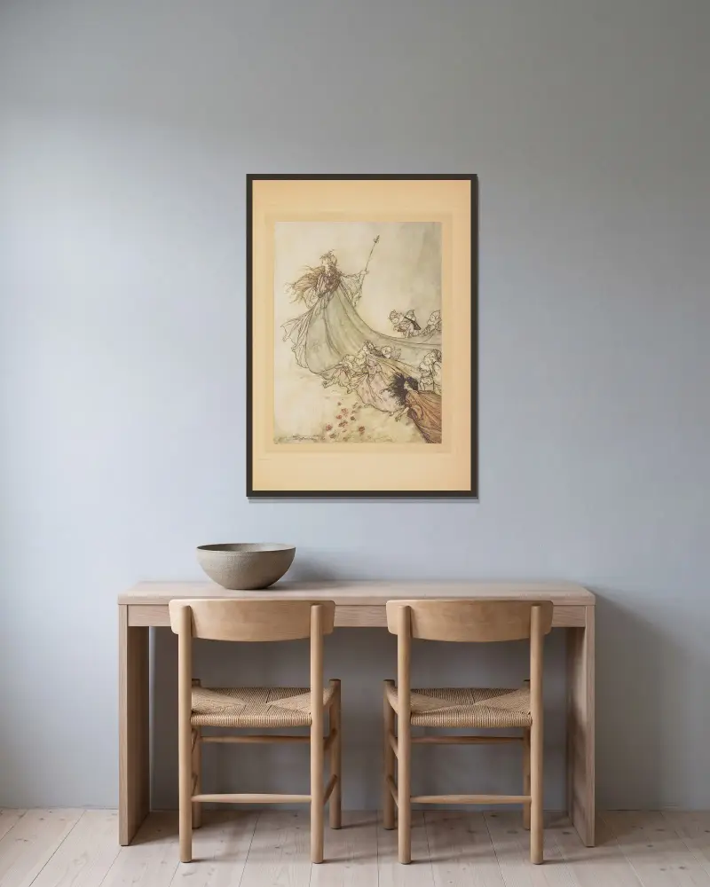 …Et une de ses Fées s recu l’ordre de le transporter a mon bosquet, dans mon royaume enchanté, Arthur Rackham w ramie na ścianie