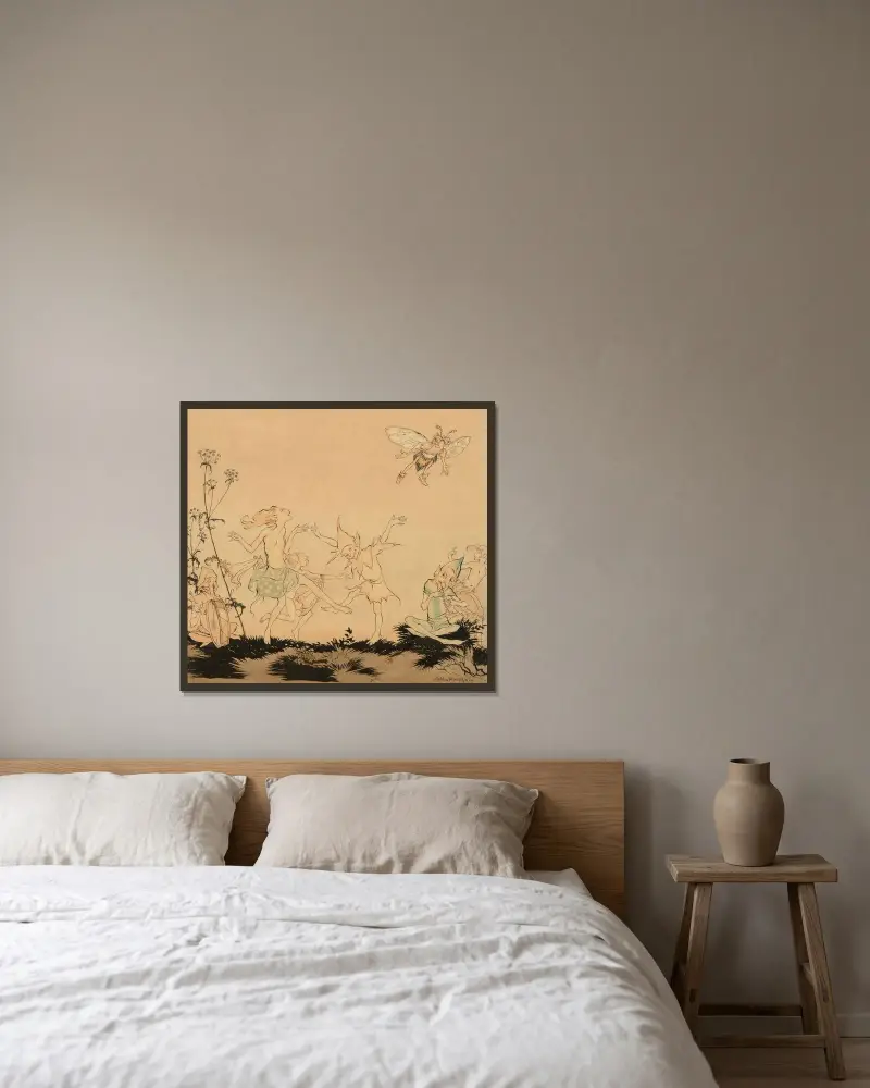 Älvdans av Arthur Rackham inramad på en vägg