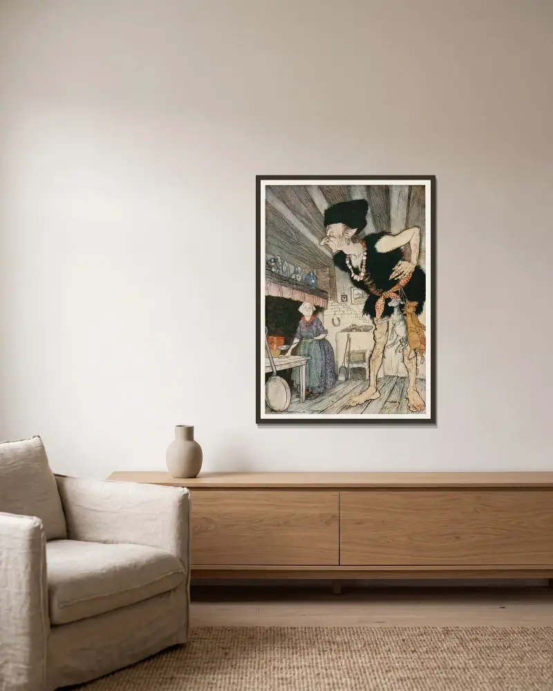 Fee-fi-fo-fum, czuję krew Anglika, Arthur Rackham w ramie na ścianie