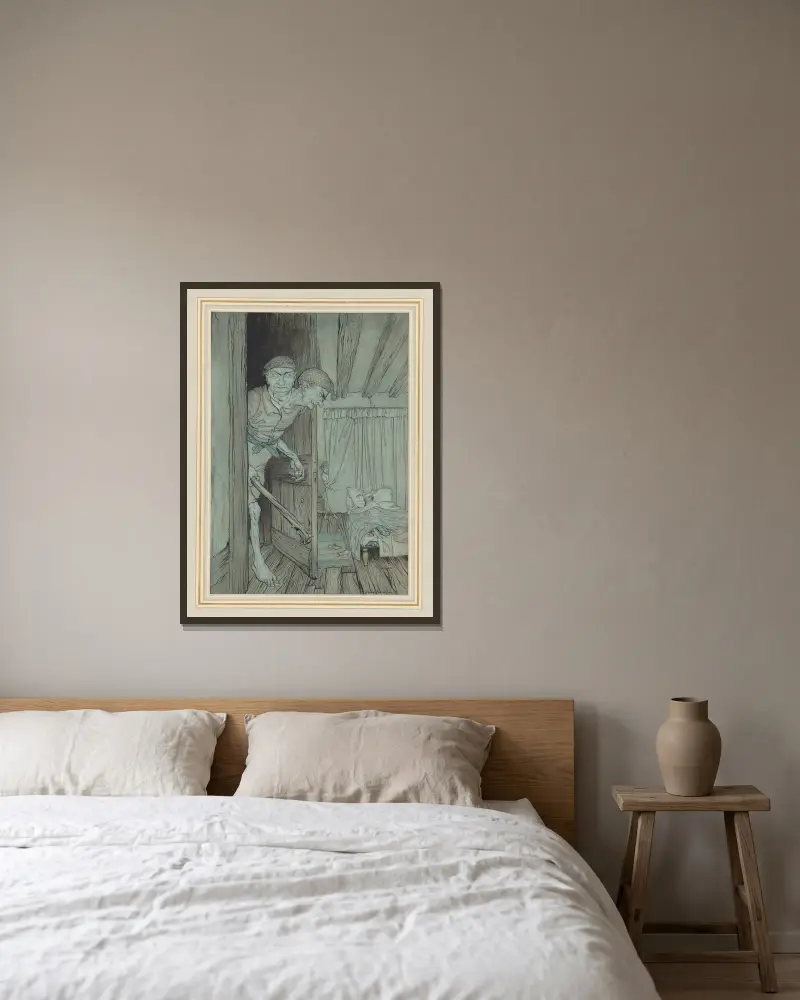 Jack the Giant Killer i den walesiska jättens slott av Arthur Rackham inramad på en vägg