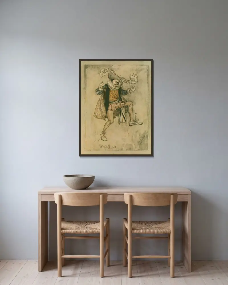 Er hüpfte auf und ab, und so furchterregend runzelte sich seine Stirn, man hätte meinen können, er sei blind von Arthur Rackham gerahmt an einer Wand