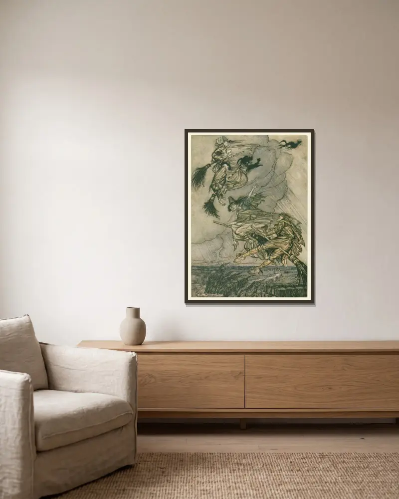 Hey! up the chimney, lass! Hey after you! av Arthur Rackham inramad på en vägg