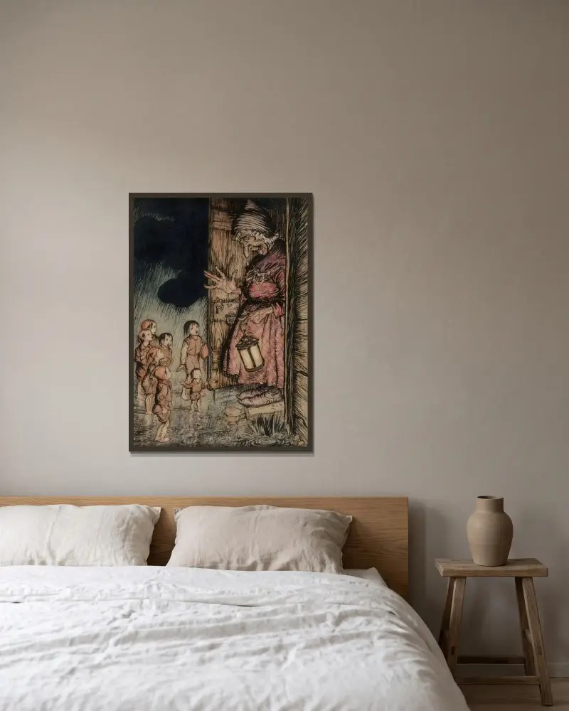 Tummeliten av Arthur Rackham inramad på en vägg