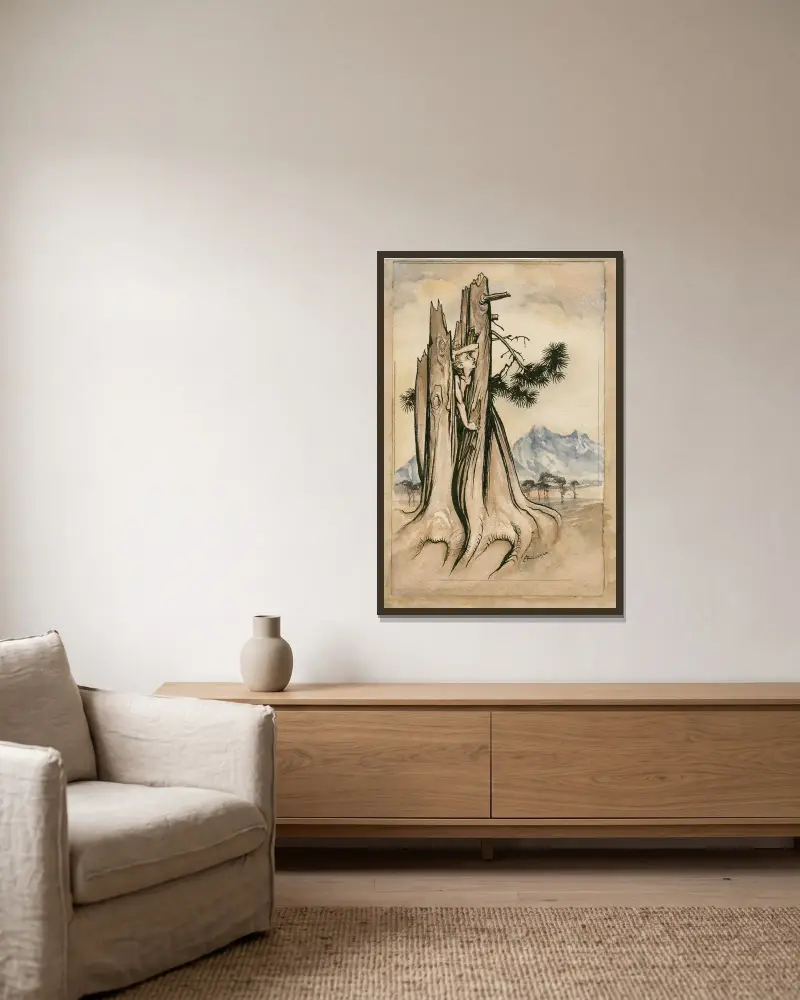Fängslade Ariel av Arthur Rackham inramad på en vägg