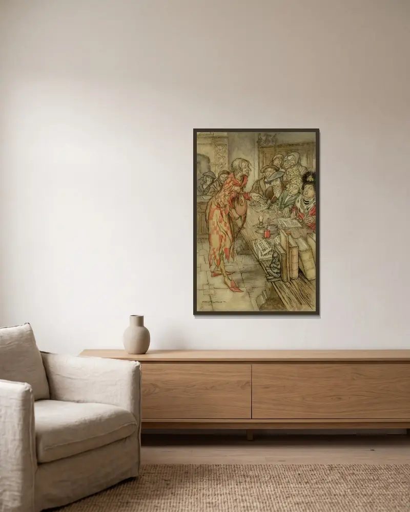 In kom den underligaste gestalt av Arthur Rackham inramad på en vägg