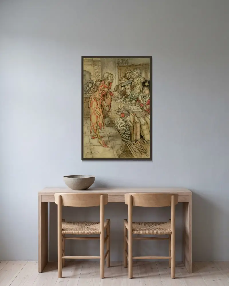 In kom den underligaste gestalt av Arthur Rackham inramad på en vägg