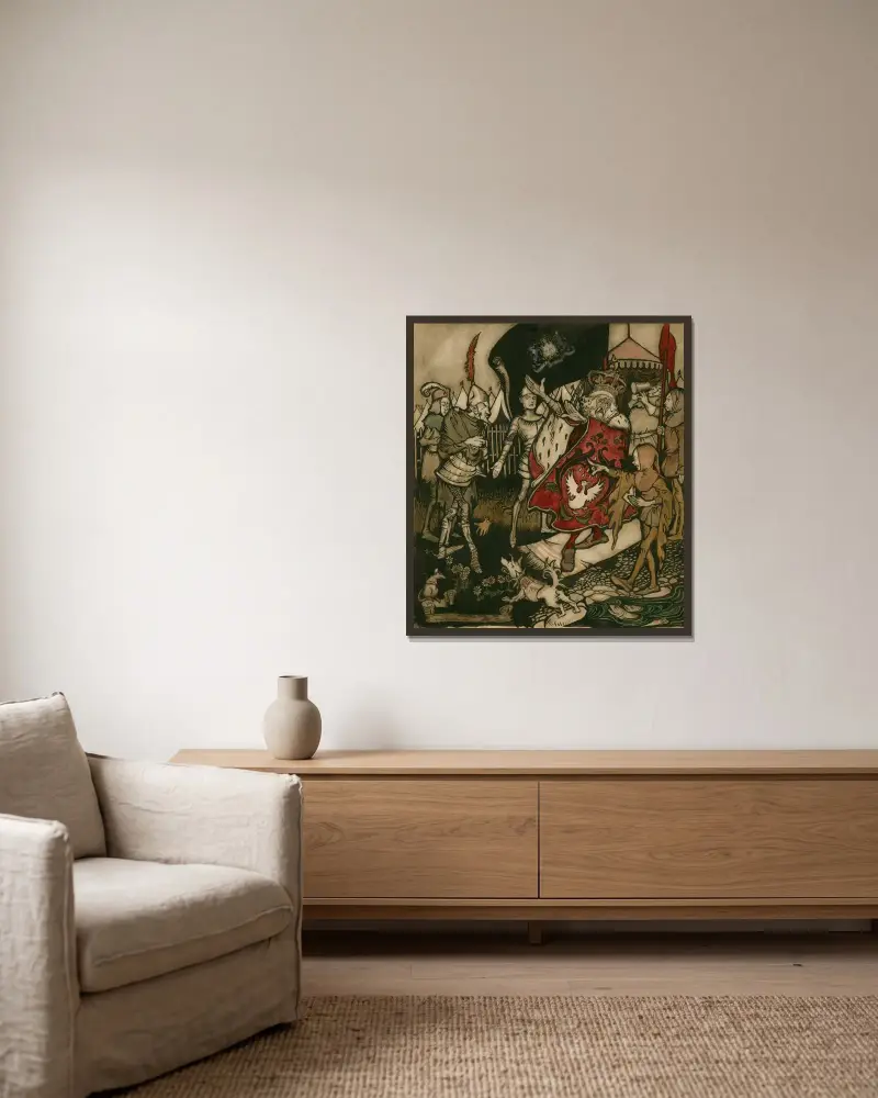 Kung Henrik IV, del 1, akt V, scen 1 av Arthur Rackham inramad på en vägg