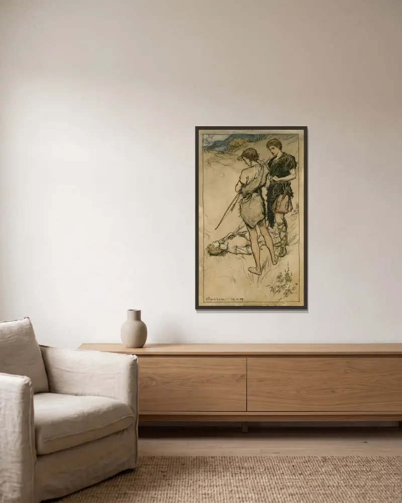 Klagosång för Imogen av Arthur Rackham inramad på en vägg
