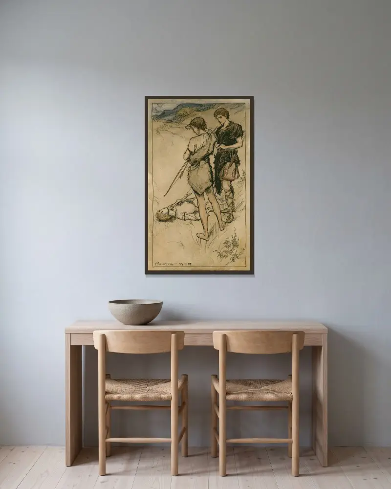 Klagosång för Imogen av Arthur Rackham inramad på en vägg