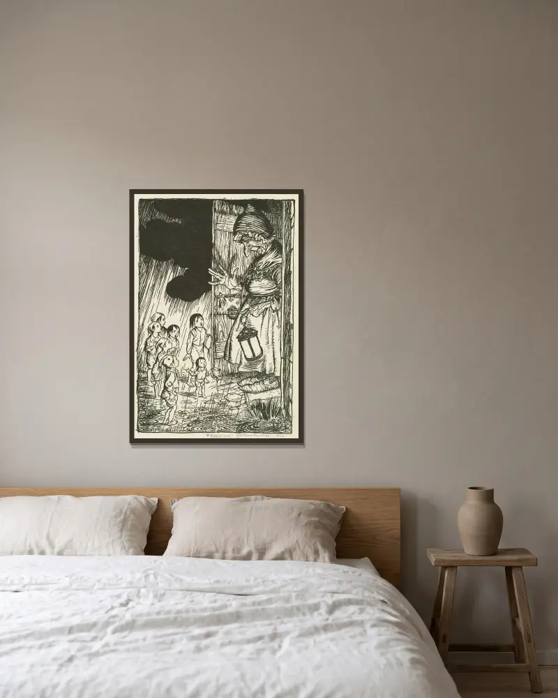 Lille Tom och hans bröder hittar hem av Arthur Rackham inramad på en vägg