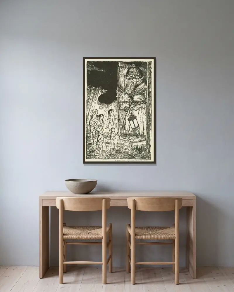 Lille Tom och hans bröder hittar hem av Arthur Rackham inramad på en vägg