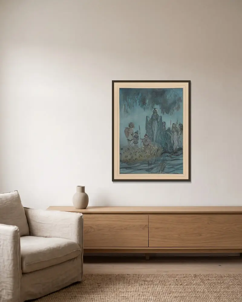 Miltons „Comus“. Sabrina erhebt sich von Arthur Rackham gerahmt an einer Wand