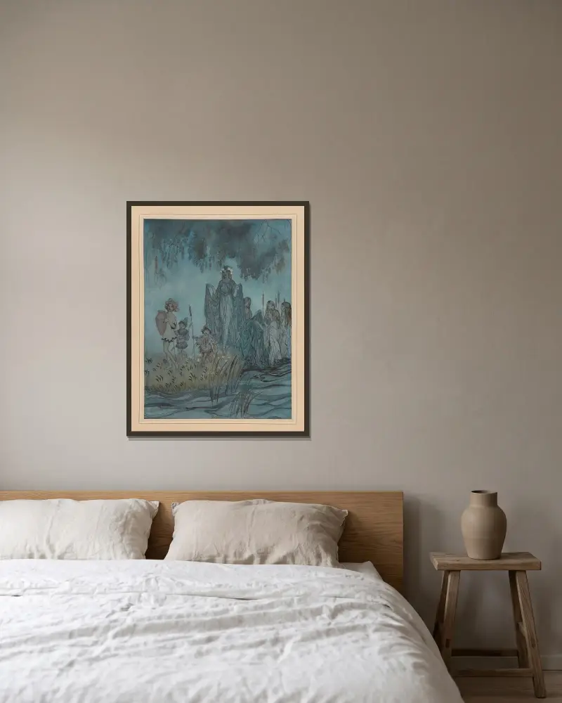 Miltons „Comus“. Sabrina erhebt sich von Arthur Rackham gerahmt an einer Wand