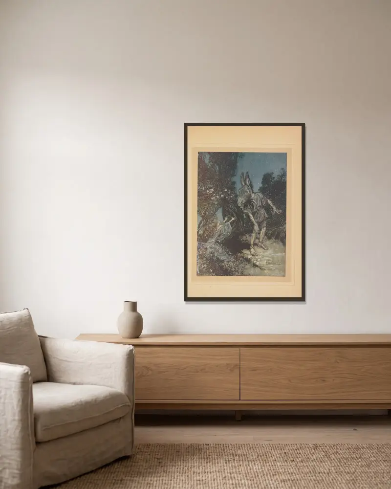 Quel ange m’éveille sur mon lit de fleurs av Arthur Rackham inramad på en vägg