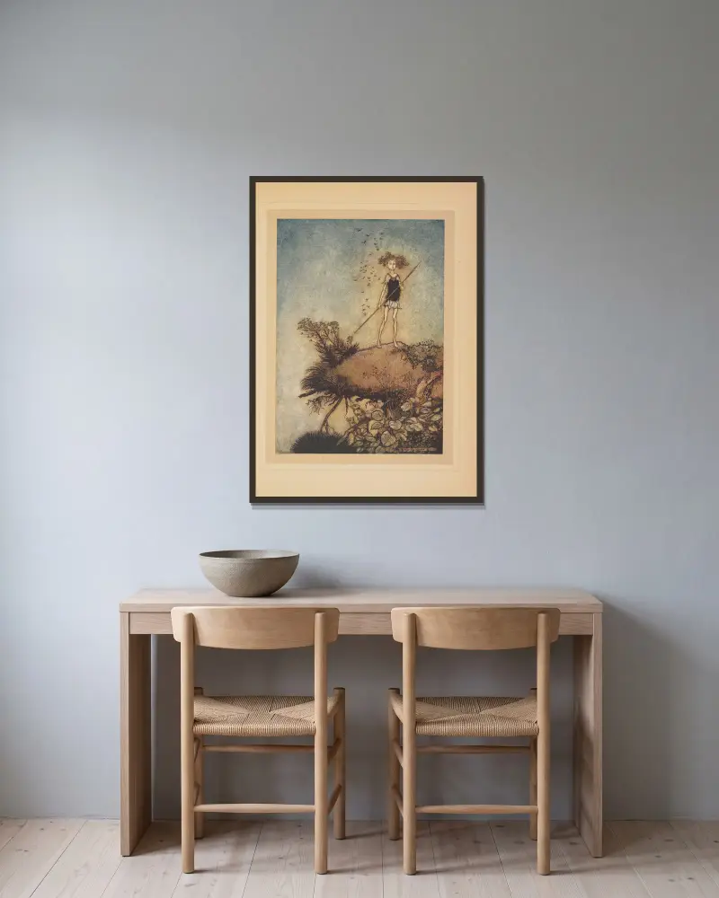Dass eine von uns in der Ferne Wache hält von Arthur Rackham gerahmt an einer Wand