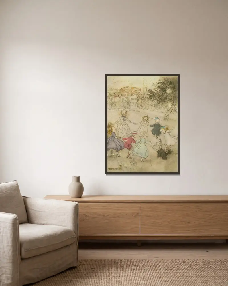 Ringel, Ringel, Rosen von Arthur Rackham gerahmt an einer Wand