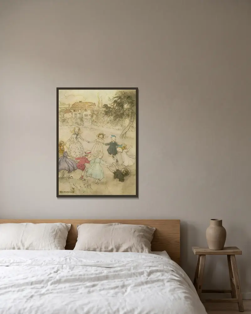 Ringel, Ringel, Rosen von Arthur Rackham gerahmt an einer Wand