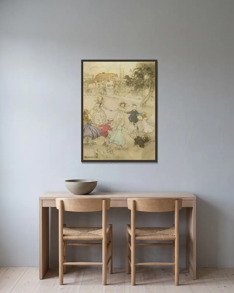 Ringel, Ringel, Rosen von Arthur Rackham gerahmt an einer Wand