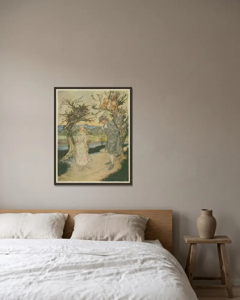 Strosande i skymningen av Arthur Rackham inramad på en vägg