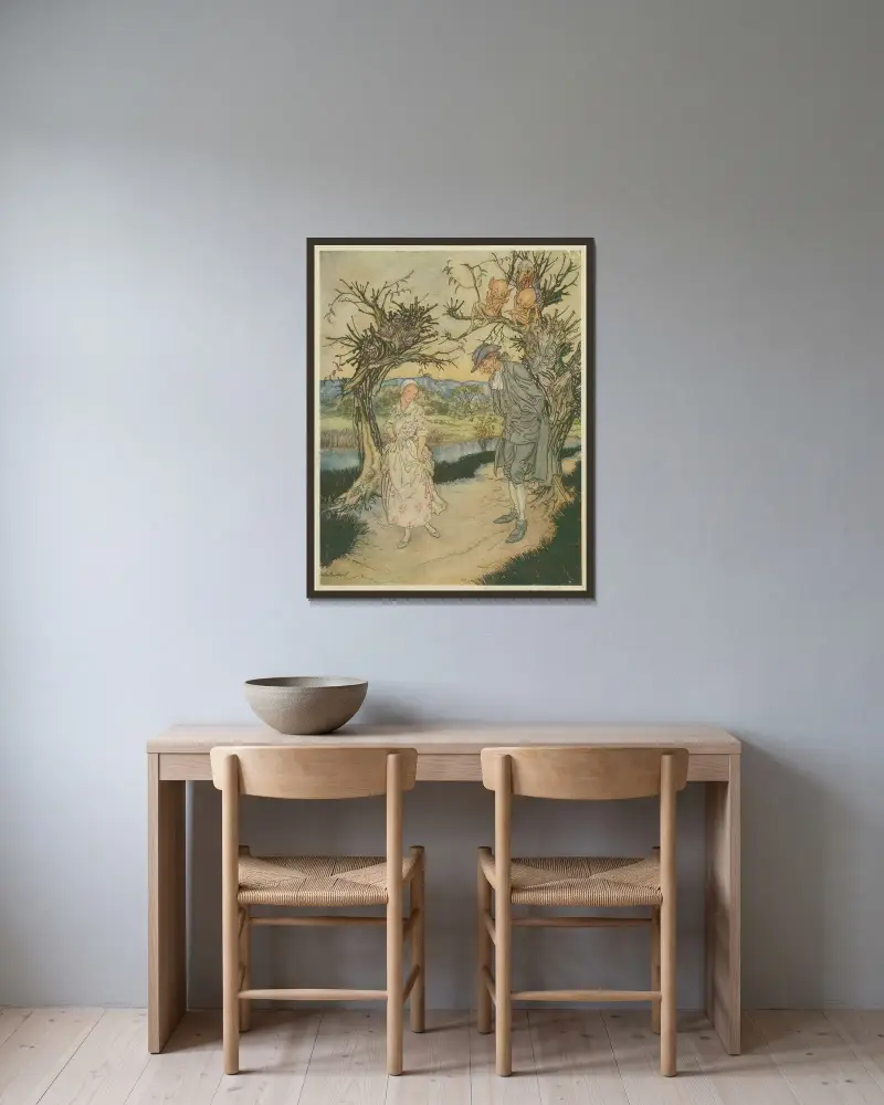 Strosande i skymningen av Arthur Rackham inramad på en vägg