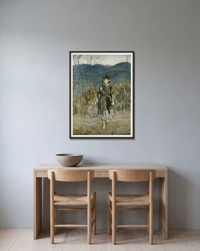 She went along, and went along, and went along av Arthur Rackham inramad på en vägg
