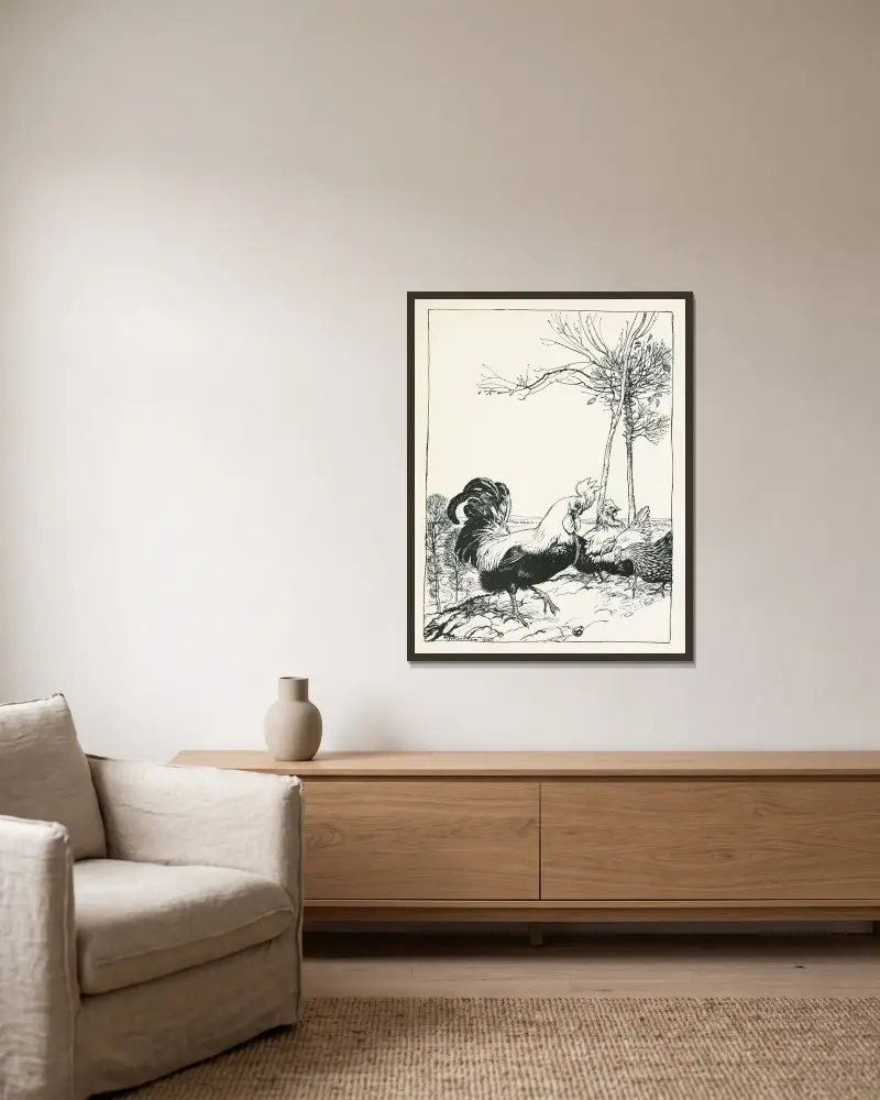 Tuppen och juvelen av Arthur Rackham inramad på en vägg
