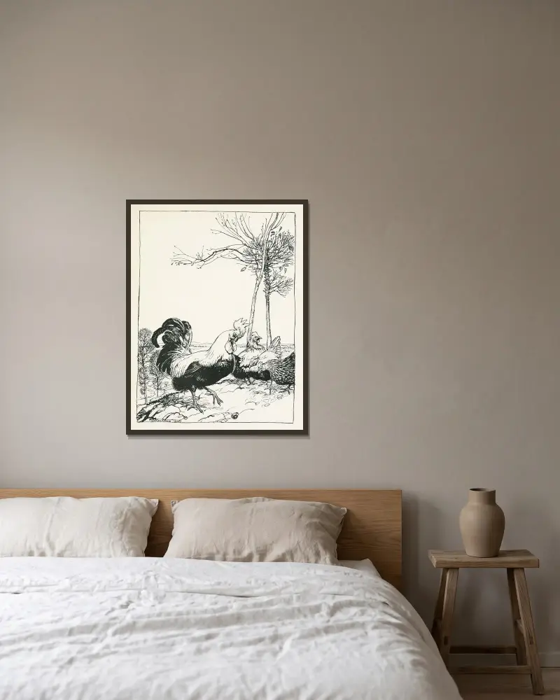 Tuppen och juvelen av Arthur Rackham inramad på en vägg