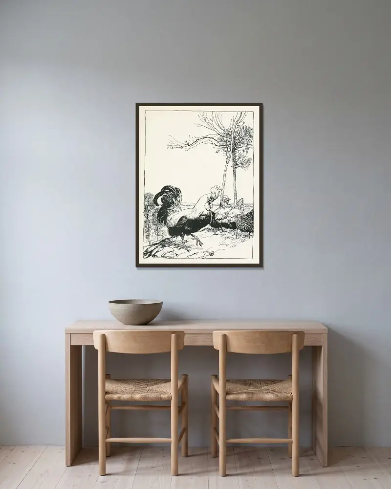 Tuppen och juvelen av Arthur Rackham inramad på en vägg
