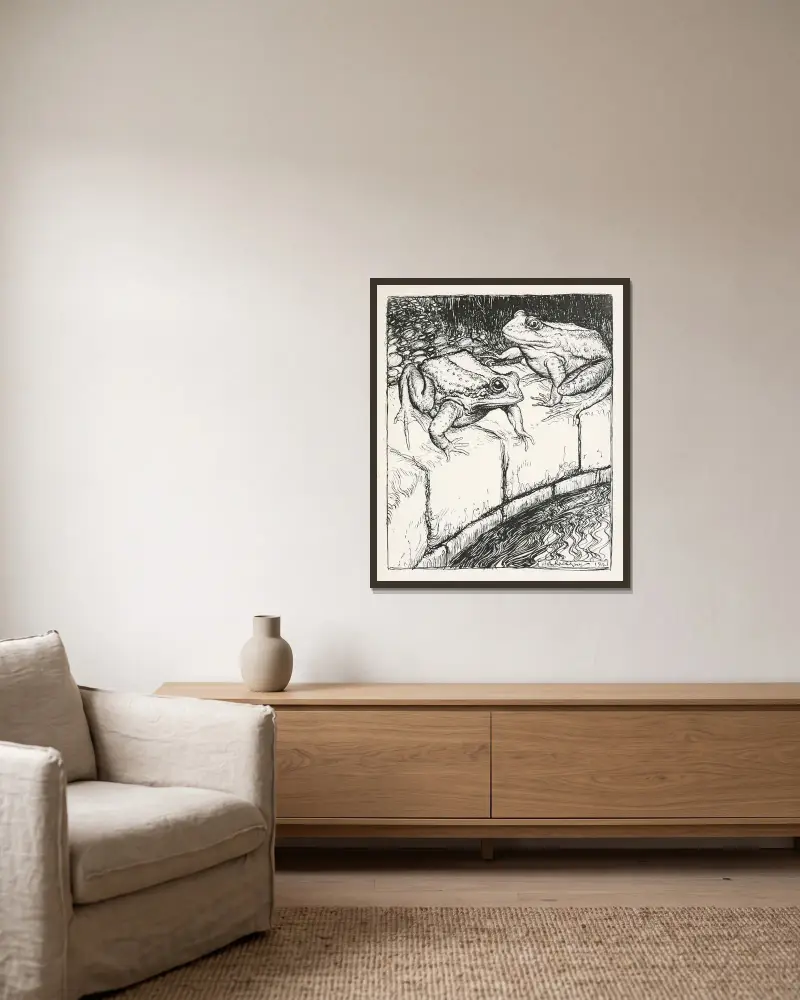 Grodorna och brunnen av Arthur Rackham inramad på en vägg