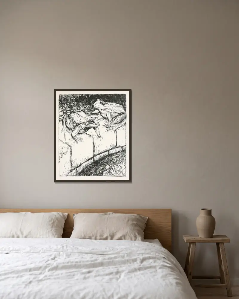 Grodorna och brunnen av Arthur Rackham inramad på en vägg
