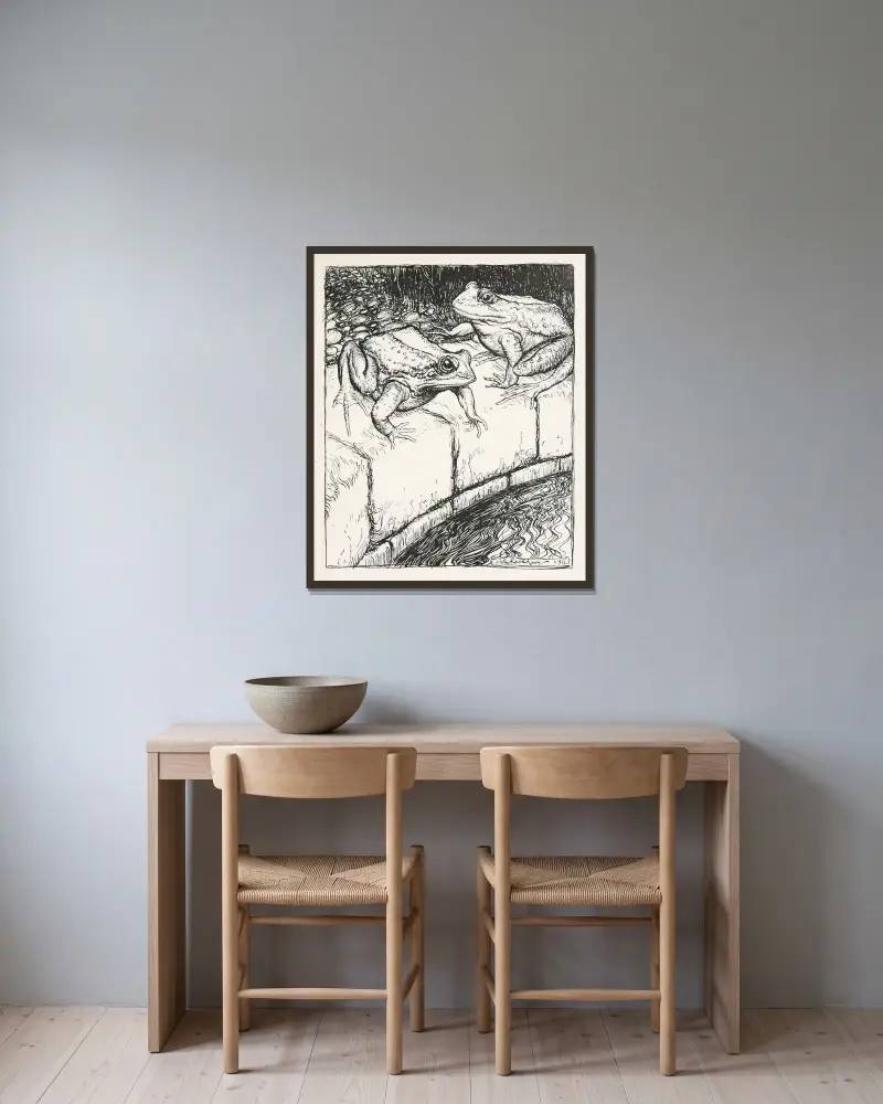 Grodorna och brunnen av Arthur Rackham inramad på en vägg