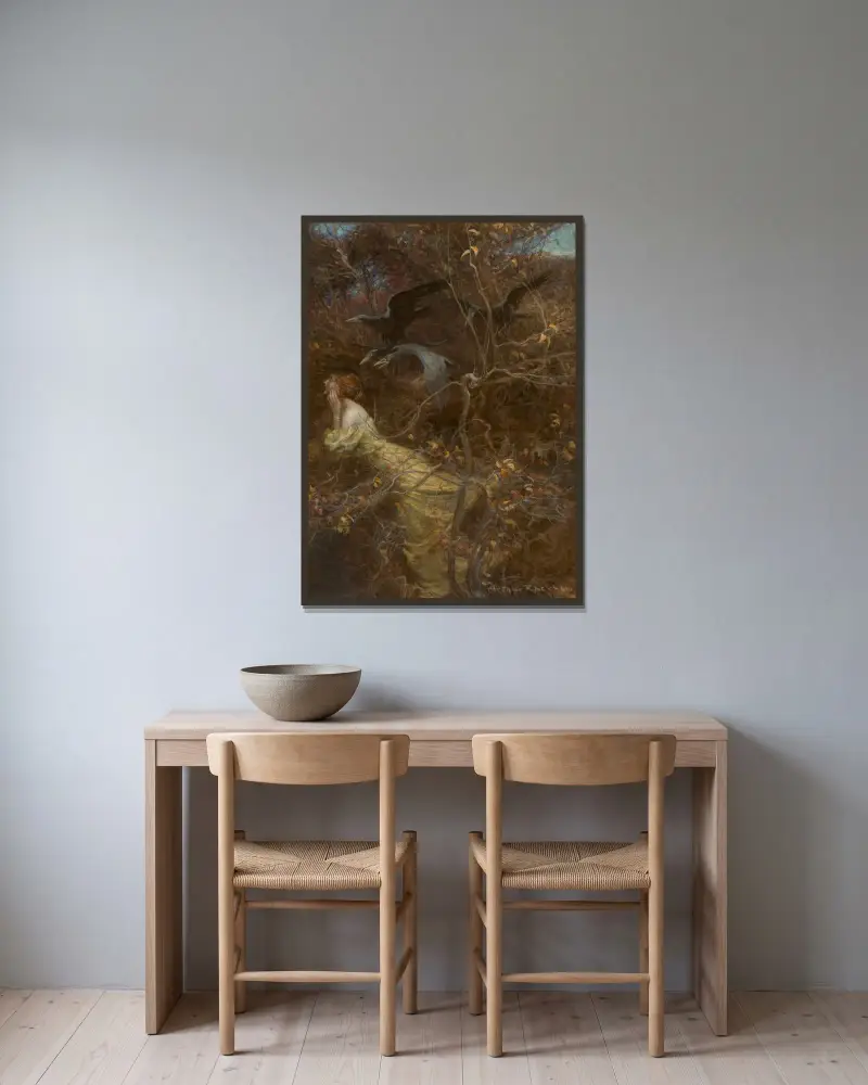 Den hemsökta skogen av Arthur Rackham inramad på en vägg