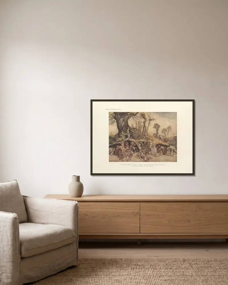 Der Markt der kleinen Leute – Arthur Rackhams Bilderbuch von Arthur Rackham gerahmt an einer Wand