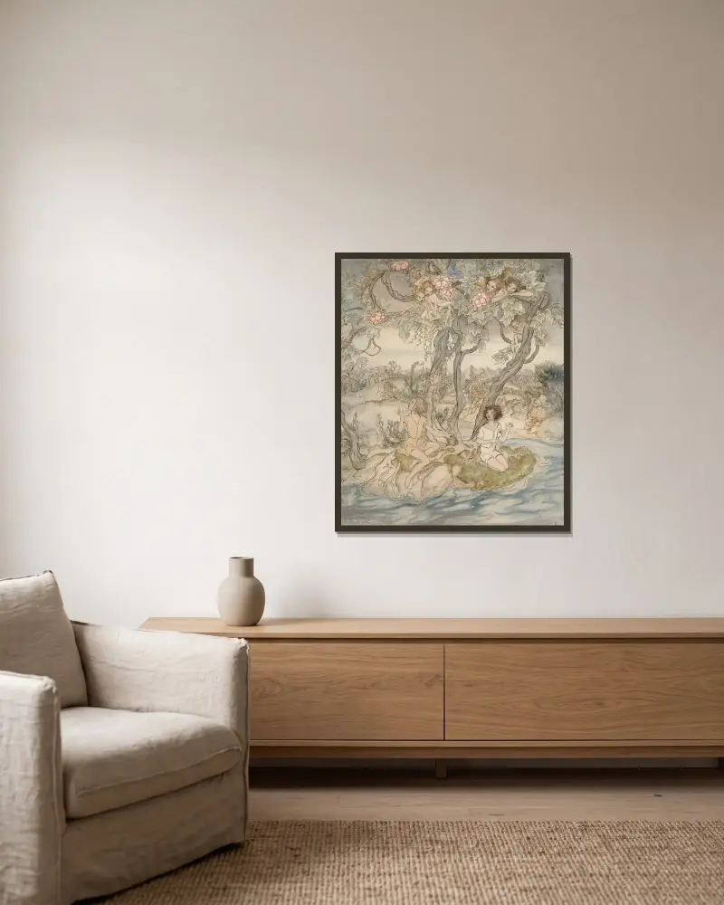 Bäckens musik av Arthur Rackham inramad på en vägg
