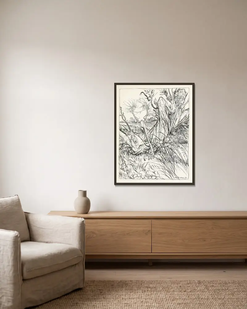 Eken och vassen av Arthur Rackham inramad på en vägg