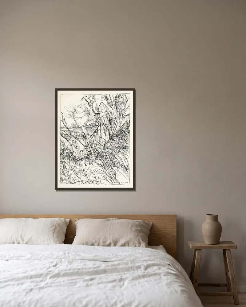 Eken och vassen av Arthur Rackham inramad på en vägg