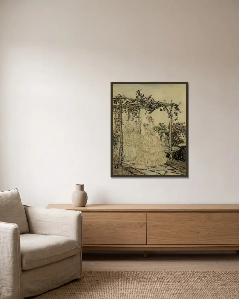 Der Rosengarten von Arthur Rackham gerahmt an einer Wand