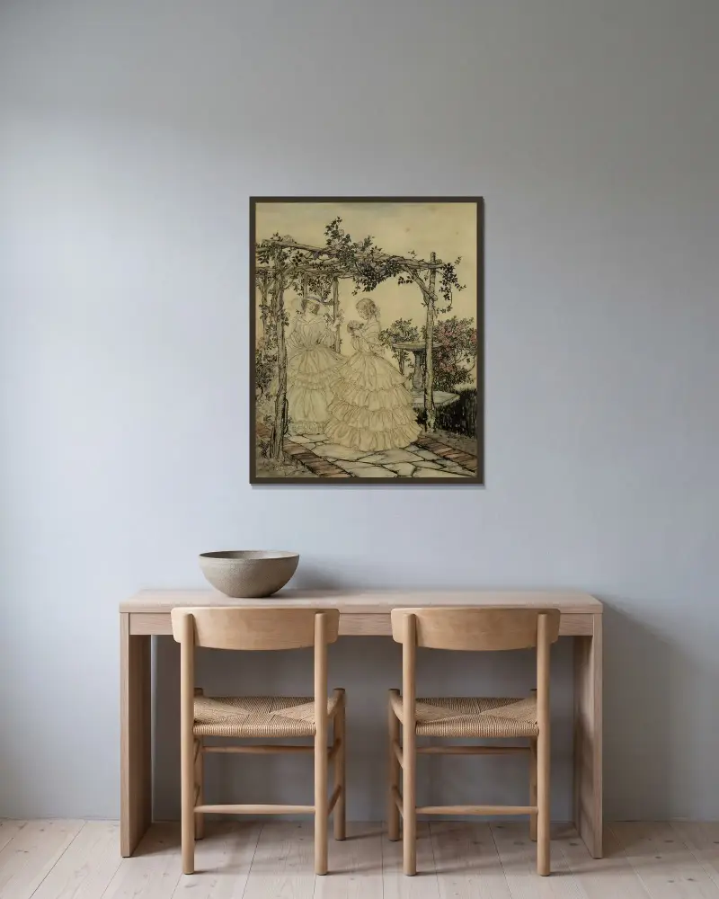 Der Rosengarten von Arthur Rackham gerahmt an einer Wand