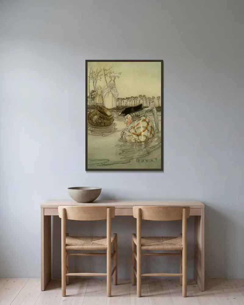 Die zwei Töpfe von Arthur Rackham gerahmt an einer Wand