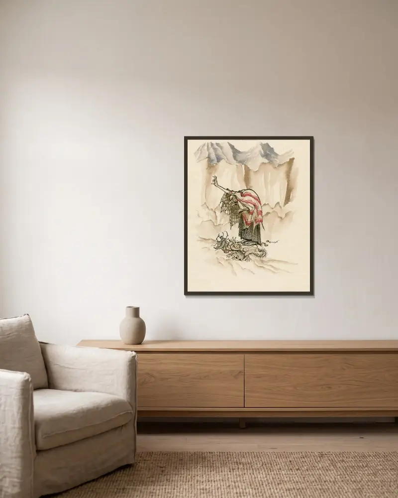 Die Hexe Sycorax von Arthur Rackham gerahmt an einer Wand