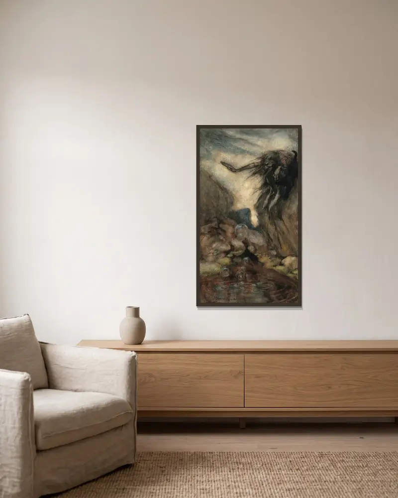 Der Hexenteich von Arthur Rackham gerahmt an einer Wand