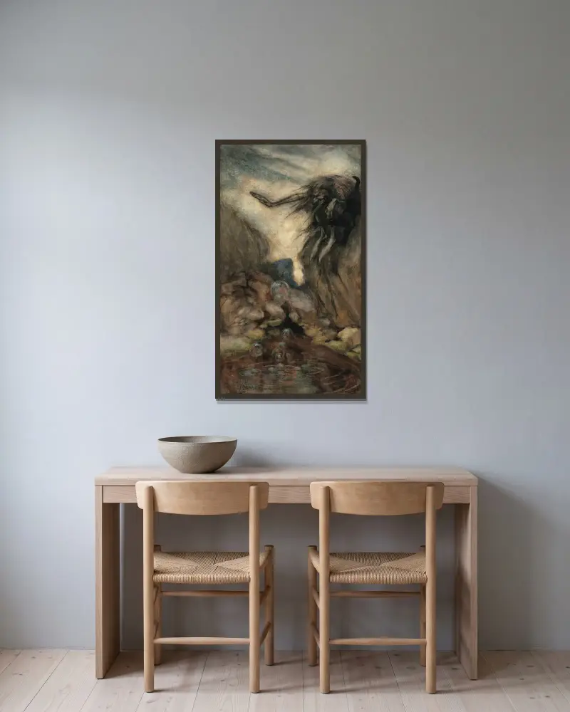 Der Hexenteich von Arthur Rackham gerahmt an einer Wand