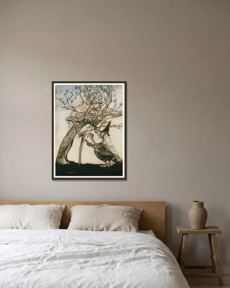 Träd av mitt! O träd av mitt! Har du sett min stygga lilla jungfru av Arthur Rackham inramad på en vägg