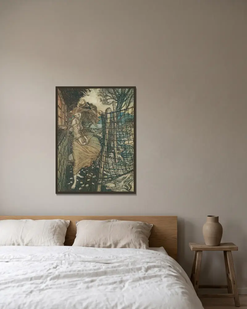 Undine utanför fönstret av Arthur Rackham inramad på en vägg