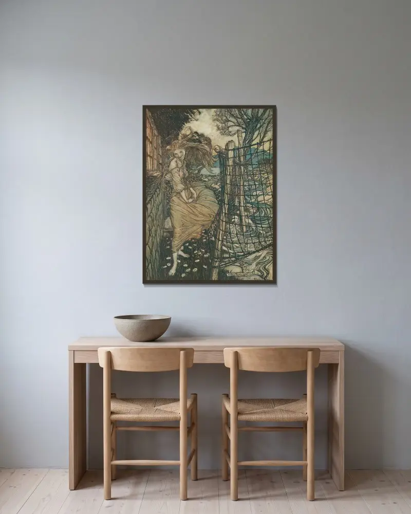 Undine utanför fönstret av Arthur Rackham inramad på en vägg