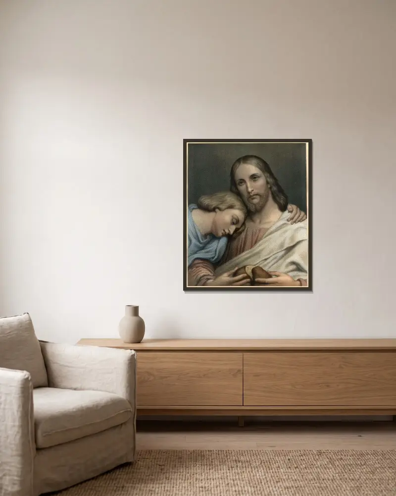 Christus und Johannes von Ary Scheffer gerahmt an einer Wand