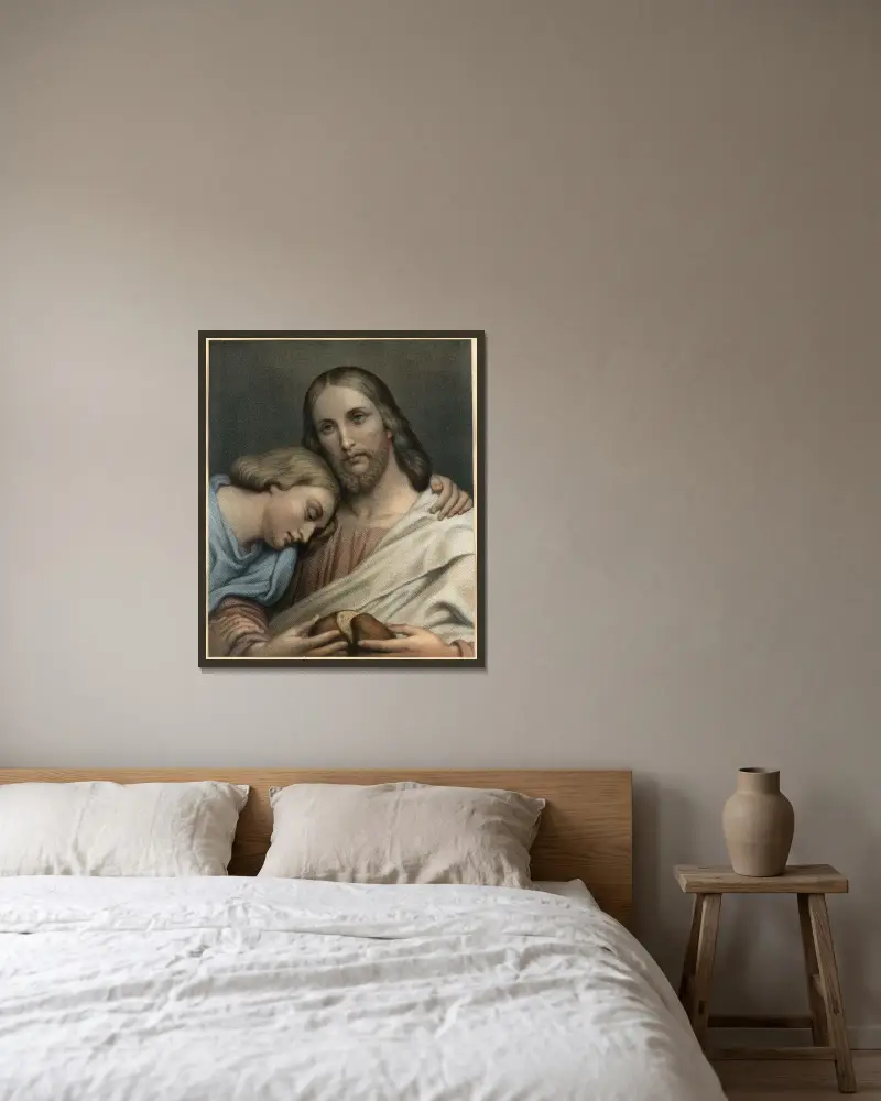 Christus und Johannes von Ary Scheffer gerahmt an einer Wand