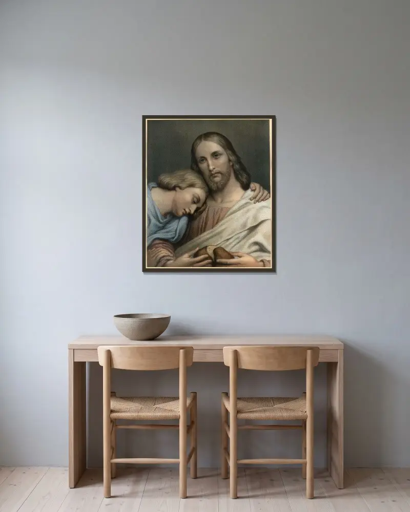 Christus und Johannes von Ary Scheffer gerahmt an einer Wand