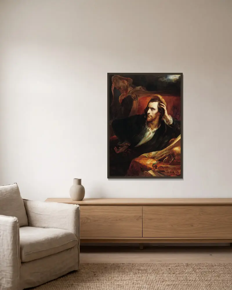 Faust ve své pracovně, 1849, Ary Scheffer v rámu na stěně