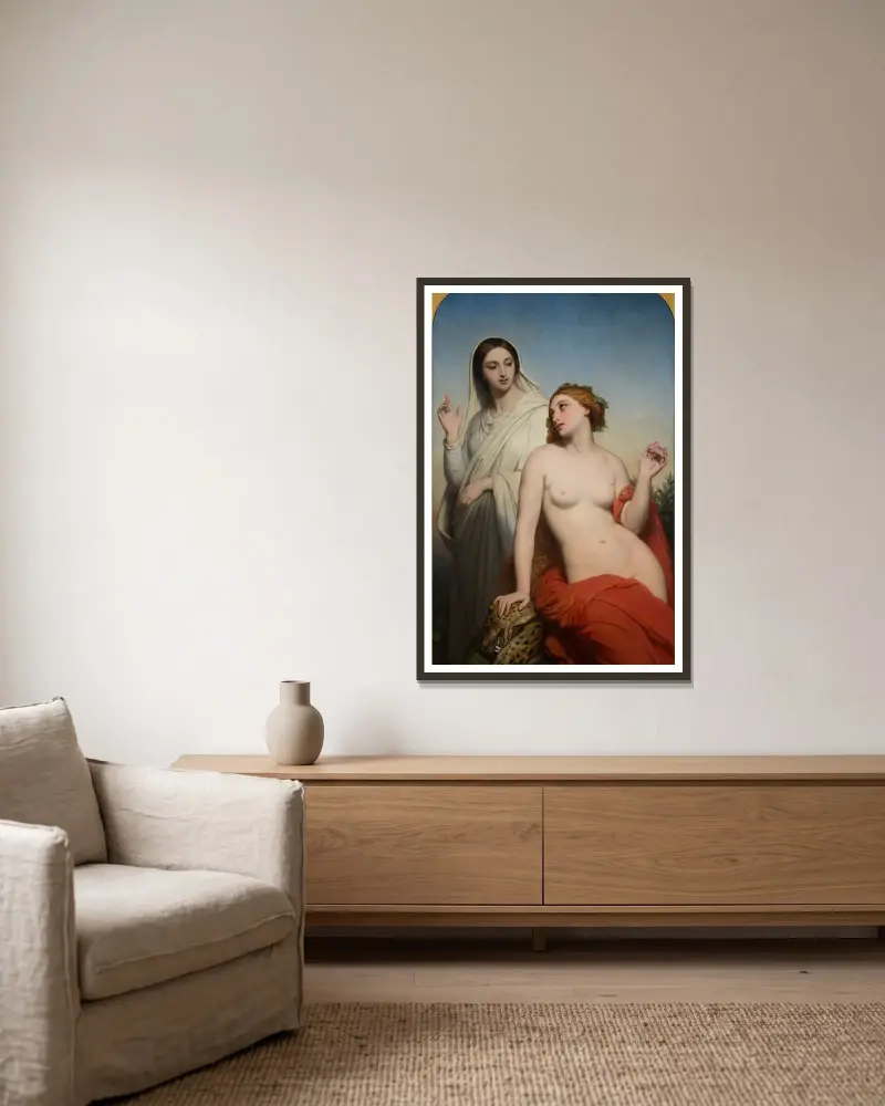 Heavenly and Earthly Love av Ary Scheffer inramad på en vägg